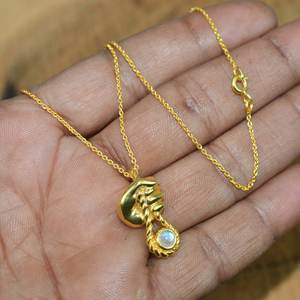 Collier pendentif main en pierre de lune arc-en-ciel, argent sterling 925, plaqué or 14 carats, bijoux faits à la main - Product Image 6