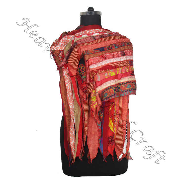 リサイクルシルクサリ15ストリップインド手作りオールドシルクサリ生地  