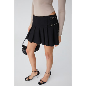 GRIMELANGE Leary Women's High Waist Interlock Belt Buckled <b>Pleated</b> Mini <b>Skirt</b> - Product Image 2