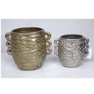 Jarrón moderno de mesa de metal de aluminio fundido de alta calidad, acabado de latón y plata para decoración de interiores - Product Image 5