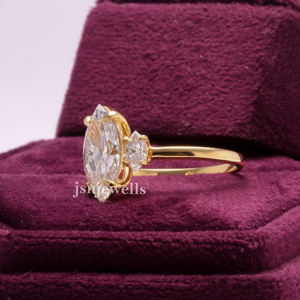 Bague de fiançailles en or massif 14 carats avec diamant de taille marquise de laboratoire Certificat IGI Bague cadeau luxueuse avec 3 pierres pour femme - Product Image 4