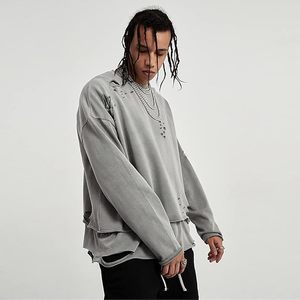 100% algodón polar de gran tamaño en blanco Vintage lavado ácido sudadera logotipo personalizado sudadera desgastada sudadera de gran tamaño - Product Image 2