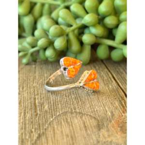 Orange <b>Opal</b> Sterling Silver Adjustable Heart <b>Ring</b> <b>Vintage</b> Inlay Gift - Product Image 3