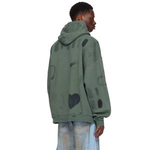 Ventes en gros de sweats à épaules tombantes avec graphismes peints à la main, en coton molletonné, en stock, sweat à capuche bleu marine avec cœur - Product Image 3