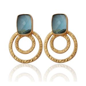 Boucles d'oreilles en forme de topaze bleue londres faites à la main ensemble de pierres précieuses rectangle bijoux push back nouvelle Collection pour cadeau - Product Image 3