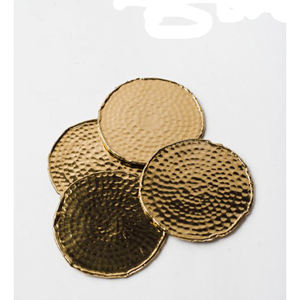 Juego de 4 posavasos de forma redonda de madera respetuoso con el medio ambiente 2025 más vendidos con soporte de latón chapado en oro - Product Image 5