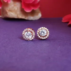 <b>Rose</b> <b>Gold</b> Plated Zircon <b>Stud</b> <b>Earrings</b> For Women Classic Round Brilliant Cut Wedding Jewelry Alloy Fashion <b>Earrings</b> - Product Image 1
