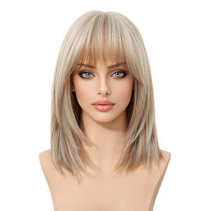 MiraScalp <b>14</b>-<b>Inch</b> Short Platinum Blonde Bob <b>Wig</b> with Transparent Lace Magnolia-DWY - Product Image 4