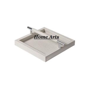 Plateau de service en fer avec poignée en cuir, lot de 2 tailles différentes, pour thé, café, usage domestique ou hôtelier - Product Image 2