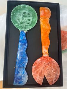 Cubiertos de Resina Ecológicos para Ensalada, Cuchara y Tenedor con Mango Ondulado, Hechos a Mano, Duraderos, para Uso en el Hogar, Cocina, Hotel y Restaurante - Product Image 2