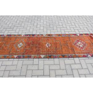 Alfombra Kilim turca Vintage 2,5X10,6 pies naranja gris tejido plano alfombra de yute respaldo de látex para adolescentes patrón de retazos diseño de pasillo - Product Image 3