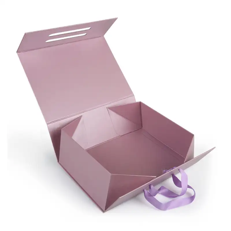 Paket Belanja Terbuka Bagian Bawah Merah Muda Memberikan Hadiah Seri Makeup Kotak Lipat Magnet dengan Hadiah Pita Mewah