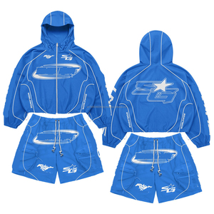 Custom Camo Half Zip Polyester <b>Jacket</b> Jogger Short Set 2pc Sport Patchwork Nylon Tracksuit Windbreaker <b>Track</b> Suit Sets <b>for</b> <b>Men</b> - Product Image 4