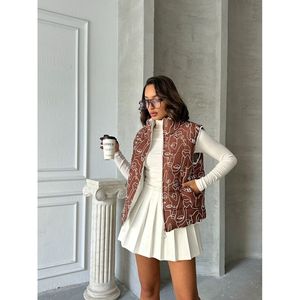 Chaleco Acolchado con Estampado Mixto para Mujer TOPSHOW, Mezcla Ligera de Algodón y Poliéster, Color Marrón, Ropa Exterior al por Mayor - Product Image 6
