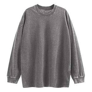 <b>Grey</b> Distressed Acid Washed Sweatshirts Basics Raglan Sleeve Pullover <b>Men's</b> Clothing Hip Hop Streetwear Oversized Sweatshirts - Product Image 5