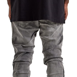 <b>Mens</b> <b>Grey</b> Distressed Denim <b>Jeans</b> Regular Fit Stacked Leg Casual Streetwear <b>Ripped</b> Vintage Washed Cotton XL Mid Waist Breathable - Product Image 4