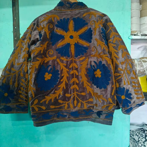 Chaqueta Reversible de Terciopelo y Algodón con Bordado Suzani a Mano, Abrigo Unisex, Chaleco, Disfraz, Blazer - Product Image 2