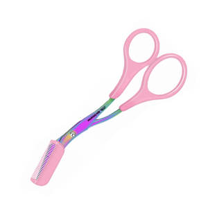 ชุดกันคิ้วสเตนเลสสตีลสีชมพู2ชิ้นความแม่นยำระดับมืออาชีพกรรไกรตัดคิ้วกันลื่นพร้อมหวี - Product Image 2