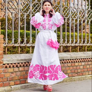 Vestido de fiesta de algodón de manga larga bordado, Rosa - Product Image 1