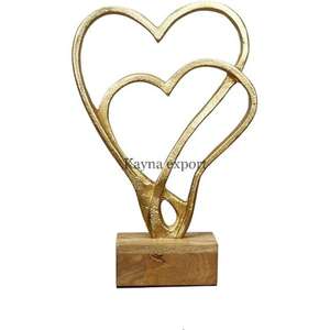 Sculpture en métal en aluminium en forme de coeur fantaisie pour décorations de table d'hôtel et de restaurant avec motif de nature morte fini or - Product Image 3