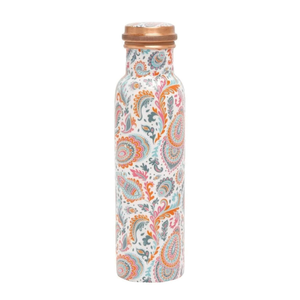 Bouteille d'eau en cuivre pur en gros, 1 litre |   Vaisselle ayurvédique anti-fuite en laque imprimée Meena Designer - Product Image 1