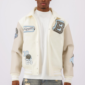 Veste universitaire en cuir d'hiver pour homme avec manches en cuir, broderie de patchs en chenille personnalisés par le fabricant - Product Image 5