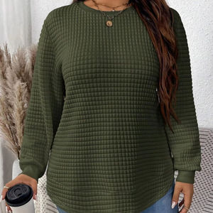 เสื้อสเวตเตอร์แบบสวมหัวของผู้หญิงเสื้อกันหนาวถักวาฟเฟิลวาฟเฟิลสีพื้นสไตล์มุกกำหนดเอง - Product Image 1