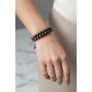 Bracelet en pierre naturelle Pyrite 8 mm à double rangée en macramé - Product Image 2