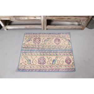 พรมตุรกีวินเทจ ขนาด 2.3x2.8 ฟุต สีน้ำเงินลายพรางเล็กๆ ทำจากขนสัตว์ - Product Image 3