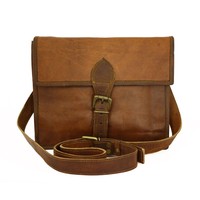 Tas Selempang Kulit Asli Pria New Era Vintage dengan Ritsleting, Tali Selempang yang Dapat Disesuaikan, Desain Crossbody - Tas Portabel 7 Inci