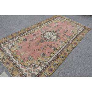 Vintage 4x8.7ft Grand Rectangle Tapis Turc Classique Patchwork Design en Rose Jaune Laine Latex Support pour Couloir Chambre Décor - Product Image 2