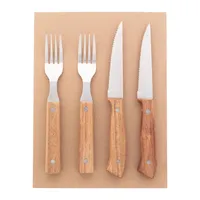 Juego de Cuchillos para Carne Tradicionales Tomahawk de 4 Piezas, Personalizados, con Cuchara y Tenedor, Hojas de Acero Inoxidable, Mangos de Madera, Aptos para Lavavajillas