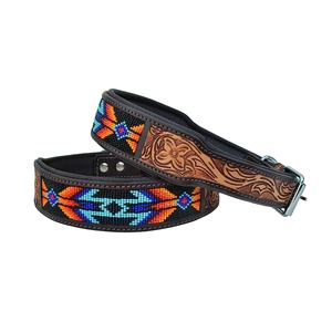 Collier de chien perlé en cuir de vache de haute qualité rembourré doux avec outillage à la main sculpture fabricant en gros accessoires pour chiens occidentaux - Product Image 2