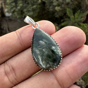 Colgante de Serafinita en Plata de Ley 925 con Engaste de Bisel, Venta al Por Mayor |   Collar Bohemio Hecho a Mano con Piedras Preciosas Naturales, Regalo para Fiesta - Product Image 3