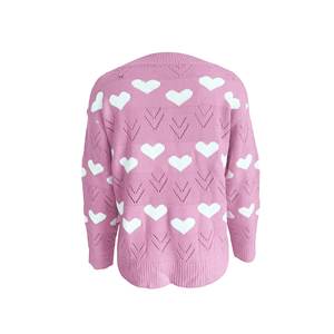 Pull tricoté à manches longues pour femme, pour la saint-valentin, col en v, motif cœur - Product Image 3