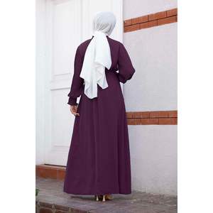 Col ouvert manches plissées robe caftan confortable décontracté prune Hijab pour les femmes longue Burqa pour l'hiver et l'été - Product Image 4