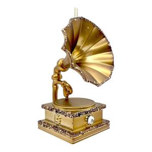 Décoration musicale de Noël Nouvel An Bronze Mat Cuivre Antique Plaqué Brun Foncé Paillettes Acrylique 3D Phonographe Ornement - Product Image 1