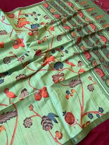 Sari en soie Tussar douce pour femmes avec bordure attrayante et blouse à imprimé contrasté, franges, nouveaux styles, fabriqué en Inde - Product Image 4