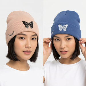 Butterfly Embroidery Knit Beanie Hat Unisex Adult Cuffed Warm <b>Winter</b> <b>Cap</b> Casual Style - Product Image 3