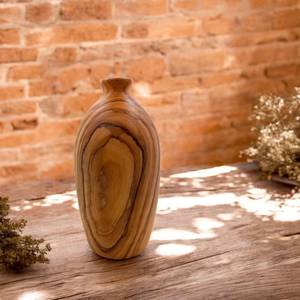 Vase en bois d'olivier fait à la main minimaliste unique décor à la maison cadeau de Noël pour fleurs séchées - Product Image 1