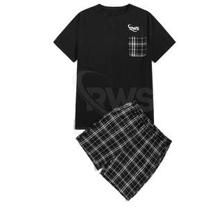 Conjunto de camiseta y pantalones cortos de algodón de estilo sencillo único para hombre, Conjunto de camiseta y pantalones cortos informales con cintura elástica para hombre - Product Image 1