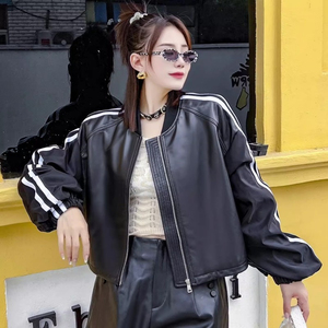 Chaqueta de Moda para Mujer, Estilo Retro Hip-Hop, Estampada, de Manga Larga, Estilo Motociclista, para Otoño e Invierno, Ropa Deportiva con Solapa - Product Image 2