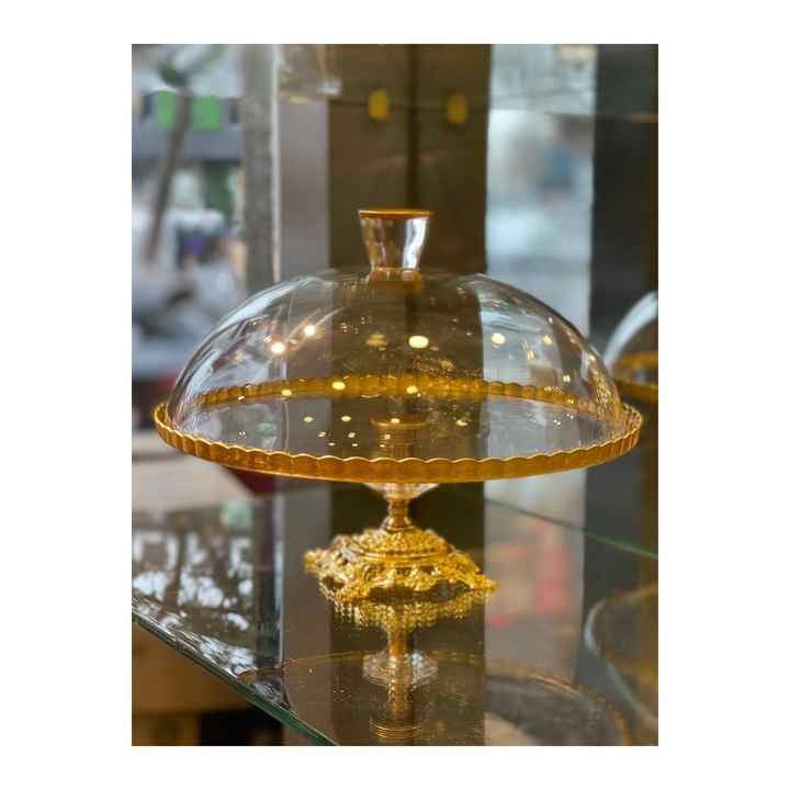 Gold Metal Footed Glass Lid Cake - Cake Stand Bell Jar