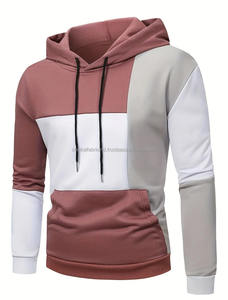Sweat à capuche pour hommes couleur bloc marron blanc gris pull décontracté sweat élégant à capuche pull confortable vêtements d'hiver à la mode - Product Image 1