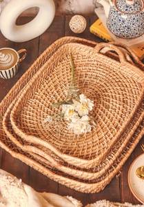 Nouveauté Plateau en rotin Forme carrée Plateau de service alimentaire Plateau de service pour thé et café Fournisseurs d'accessoires pour hôtels et restaurants - Product Image 2