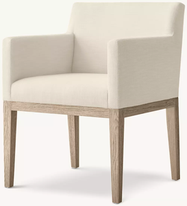 Sillón de tela crema Silla de comedor con patas de madera - Product Image 2