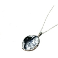 Pendentif en opale dendrite naturelle avec chaîne en argent sterling 925 - Bijoux faits à la main tendance pour femmes et hommes
