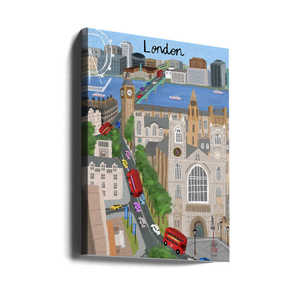 Impression d'art urbain de style traditionnel de Londres par Carla Daly, représentant la vue sur la Tamise et le Big Ben sur papier - Product Image 4