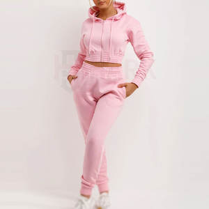 Femmes hiver haut court survêtement ensemble élégant décontracté court avec motif solide haute qualité toile en gros - Product Image 1