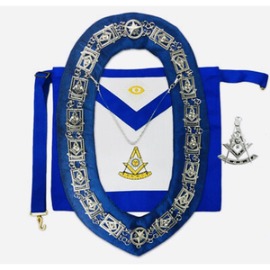 NEW Masonic Past Master Regalia Set <b>Apron</b> Silver Jewel Collar Chain Bundle - Product Image 1